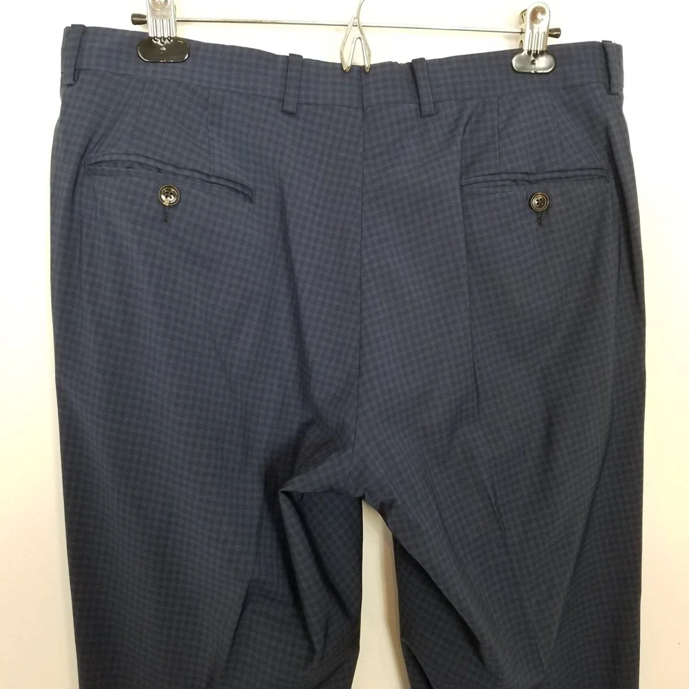 Ted Baker Men Wool Blend Dress Pants  Sz 35R x 30  Blue Check‎ Classic Preppy